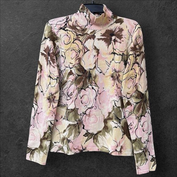 Vintage Talbots Silk Blend Turtleneck Floral Sweater M Romantic Cottage Preppy - Picture 2 of 7